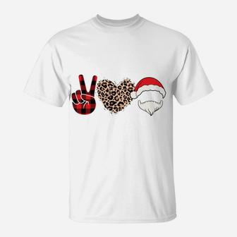 Peace Love Santa Claus Leopard Heart Merry Christmas Xmas T-Shirt | Crazezy DE