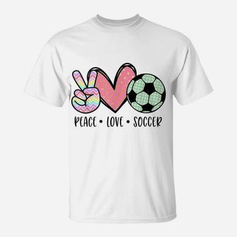 Peace Love Soccer Cute Design For Women Teen Girls Toddler T-Shirt | Crazezy