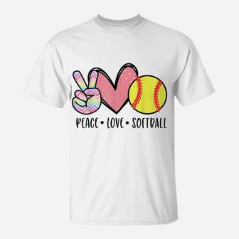 Peace Love Softball Cute Design For Women Teen Little Girls T-Shirt | Crazezy UK