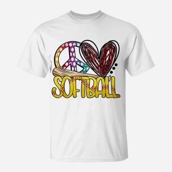 Peace Love Softball Funny Sport Sporty Activities T-Shirt | Crazezy