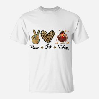 Peace Love Turkey Funny Thanksgiving Turkey Outfit Men Women T-Shirt | Crazezy CA