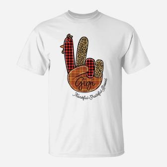 Peace Love Turkey Grateful Gigi Hand Sign Thanksgiving T-Shirt | Crazezy UK