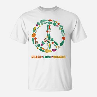 Peace Love Veggies Vegan Vegetarian Plant Based Veganism T-Shirt | Crazezy CA