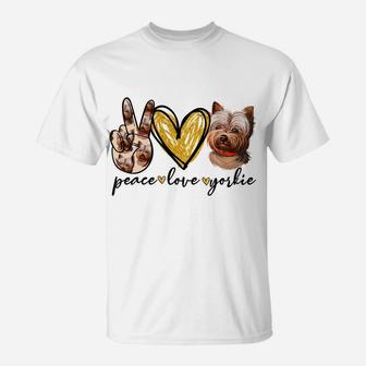 Peace Love Yorkie Dog Lovers Yorkshire Terrier Dad Mom Gift T-Shirt | Crazezy