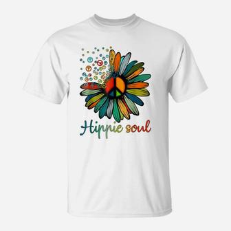 Peace Sign Hippie Soul Tshirt Flower Lovers Gifts T-Shirt | Crazezy AU