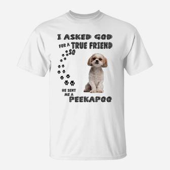 Peekapoo Saying Mom Dad Costume, Cute Poodle Pekingese Dog T-Shirt | Crazezy DE