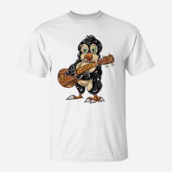 Penguin Bass Guitarist Gifts Animal Guitar T-Shirt | Crazezy
