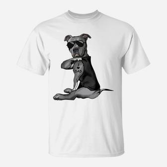 Pitbull Dog Tattoo I Love Dad - Father's Day T-Shirt | Crazezy CA