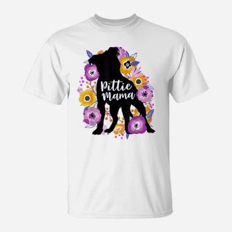 Pitbull Mama Purple Flowers Pittie Cute Pit Bull Mom Gift T-Shirt | Crazezy