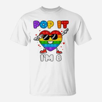 Pop It I'm 8 Birthday Girl Pop Fidget Graphic Dabbing Heart T-Shirt | Crazezy AU
