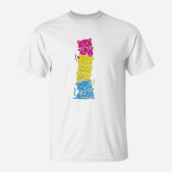 Pride Cat Stack Cute Pan Flag T-Shirt | Crazezy DE