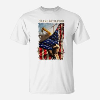 Proud Crane Operator American Flag Love Crane Operator Job T-Shirt | Crazezy AU