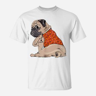 Pug Tattoos I Love Mom Flower Mothers Day T-Shirt | Crazezy