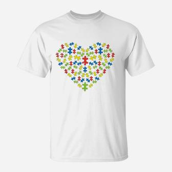 Puzzles Heart Love Awareness Mom Dad Teacher Parents T-Shirt | Crazezy