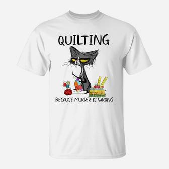Quilting Because Murder Is Wrong-Gift Ideas For Cat Lovers Raglan Baseball Tee T-Shirt | Crazezy AU