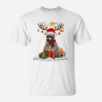 Raccoon Reindeer Xmas Light Christmas Ornaments Santa Lover T-Shirt | Crazezy DE