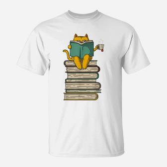 Reading Cat - Funny Book & Tea Lover Gift T-Shirt | Crazezy
