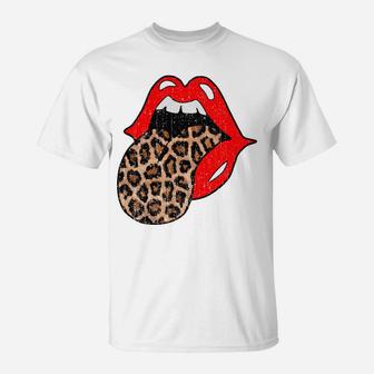 Red Lips Leopard Tongue Shirt Vintage Trendy Animal Print Sweatshirt T-Shirt | Crazezy