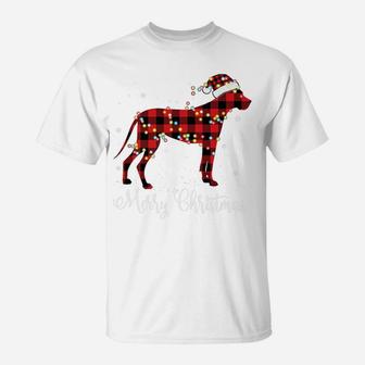 Red Plaid Buffalo Great Dane Merry Christmas Pajamas T-Shirt | Crazezy