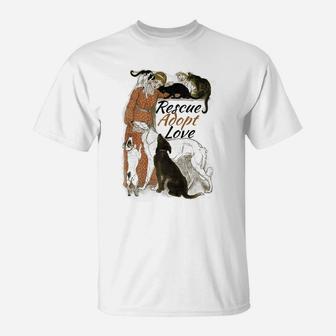 Rescue Adopt Love Funny As Dog Or Cat Lover Gift T-Shirt | Crazezy