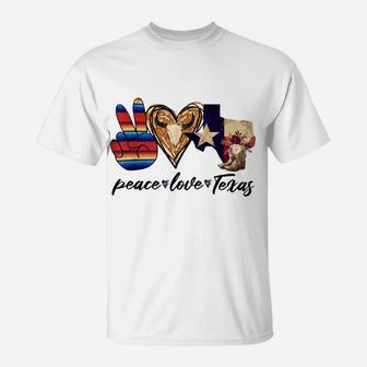 Retro Peace Love Texas Cowboy Boots Western Country Cowgirl T-Shirt | Crazezy