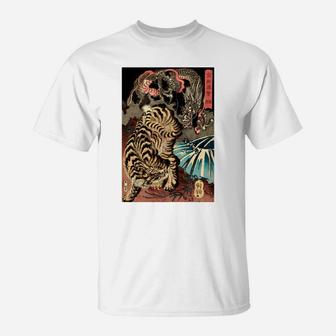 Retro Vintage Dragon Fighting The Giant Tiger Japanese T-Shirt | Crazezy CA