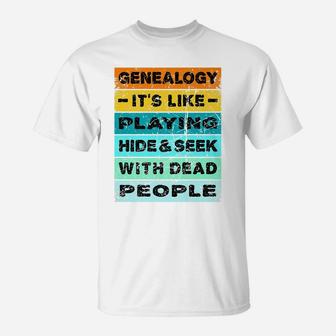 Retro Vintage Genealogy Playing Hide And Seek Genealogist T-Shirt | Crazezy CA