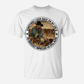 Retro Western Cowboy Sometimes I Look Back On My Life Horse Sweatshirt T-Shirt | Crazezy UK