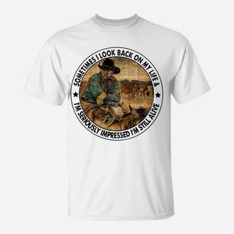 Retro Western Cowboy Sometimes I Look Back On My Life Horse T-Shirt | Crazezy