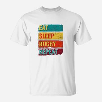 Rugby Player Eat Sleep Rugby Repeat T-Shirt | Crazezy