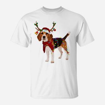 Santa Beagle Reindeer Light Christmas Gifts T-Shirt | Crazezy
