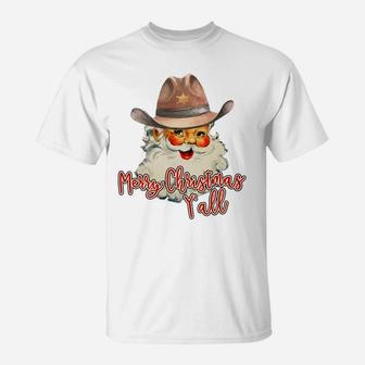 Santa Claus Merry Christmas Y'all Western Country Cowboy T-Shirt | Crazezy