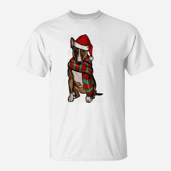 Santa Hat Xmas Miniature Bull Terrier Ugly Christmas Sweatshirt T-Shirt | Crazezy