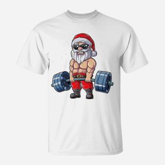 Santa Weightlifting Christmas Fitness Gym Deadlift Xmas Men T-Shirt | Crazezy AU