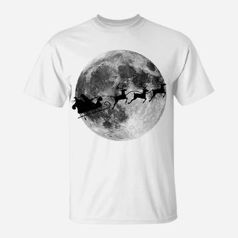 Santa's Sleigh In Front Of Full Moon Graphic Christmas T-Shirt | Crazezy DE