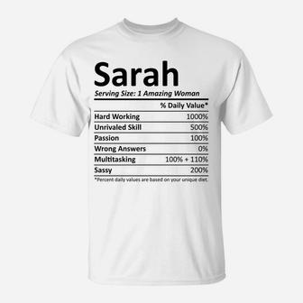 Sarah Nutrition Personalized Name Funny Christmas Gift Idea T-Shirt | Crazezy