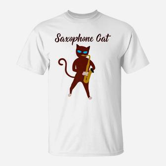 Saxophone Cat Musical Premium Tshirt T-Shirt | Crazezy