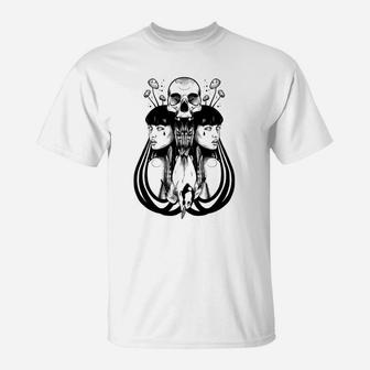 Schädel & Gesichter Motiv Unisex T-Shirt, Surreales Design in Schwarz-Weiß - Seseable