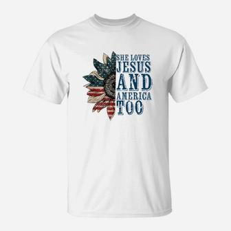 She Love Jesus And America Too, Flower America Flag T-Shirt | Crazezy UK