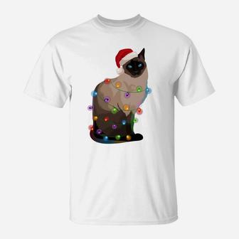 Siamese Cat Christmas Lights Xmas Cat Lover Sweatshirt T-Shirt | Crazezy UK