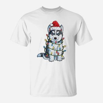 Siberian Husky Santa Christmas Tree Lights Xmas Gifts Boys Sweatshirt T-Shirt | Crazezy