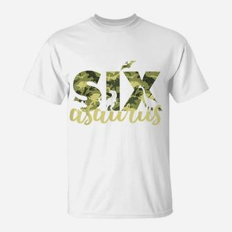Sixasaurus Kids 6Th Birthday Party Camo Dinosaur T Rex Gift T-Shirt | Crazezy AU