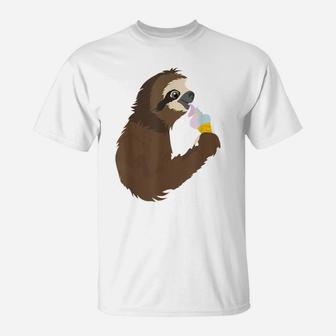 Sloth Eating Ice Cream Funny Themed Gift T-Shirt | Crazezy