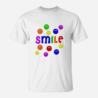 Smileteesall Cute Smile Text With Colorful Smiley Faces T-Shirt | Crazezy