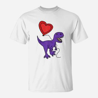 Smileteeslove Cute T-Rex Dinosaur With Heart Balloon T-Shirt T-Shirt | Crazezy
