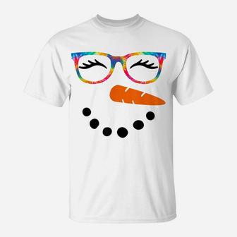 Snowman Face Shirt Womens Eyelashes Glasse Tie Dye Christmas T-Shirt | Crazezy