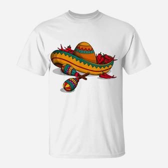 Sombrero Maracas Mexican Latin Music Fiesta Rumba Shaker T-Shirt | Crazezy