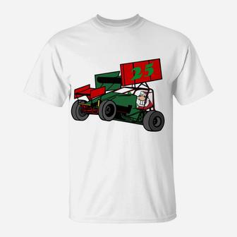 Sprint Car Dirt Track Racing Christmas Santa Claus T-Shirt | Crazezy