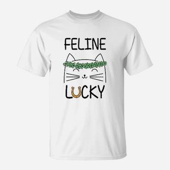 St Patricks Day Women Feline Lucky Irish St Pattys T-Shirt - Thegiftio