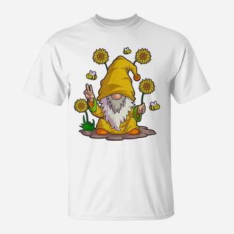 Sunflower Gnome Shirt Women Buffalo Plaid Girls Flower Lover T-Shirt | Crazezy